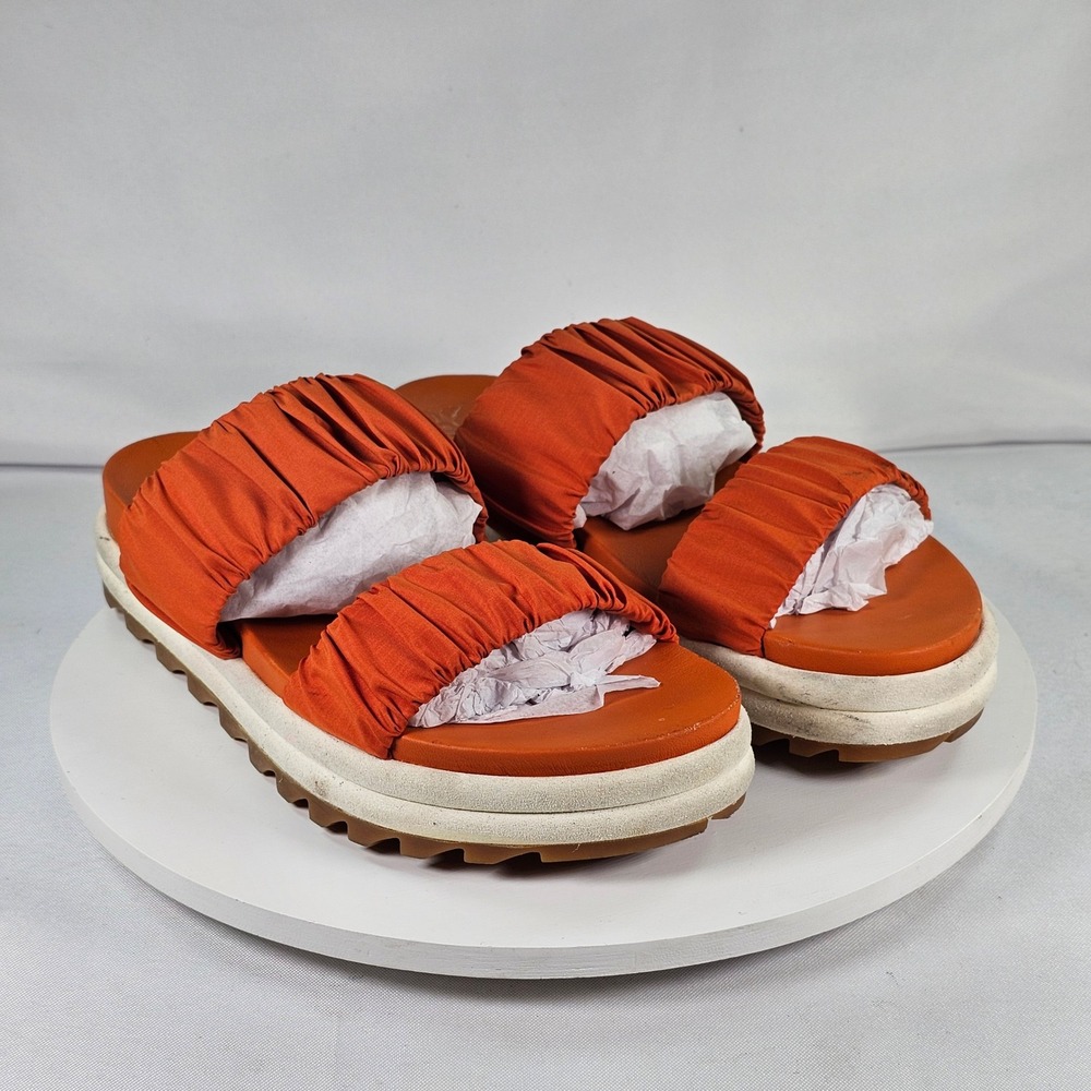 Sorel Kinetic‎ Impact II Slide Orange Ruched Platform Sandals NL471 Womens 8.5